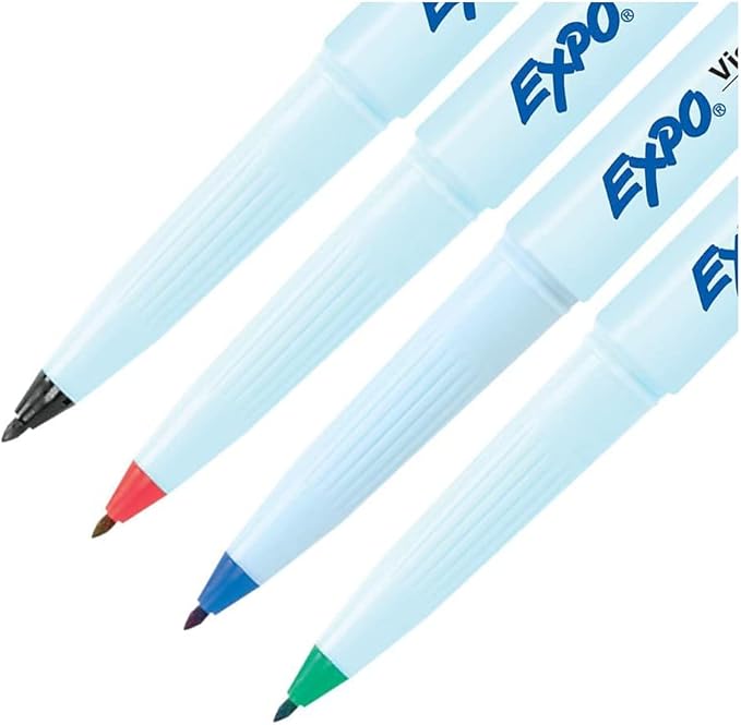 Expo Vis-a-Vis Wet-Erase Marker, Fine Point, 4-Color Set (SAN16074)