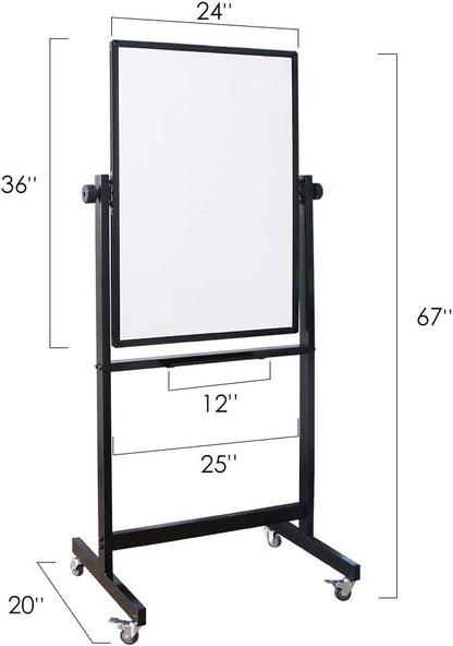 XIWODE Double-Sided Magnetic Dry Erase Board，36 X 24 Inch Mobile Whiteboard on Wheels with Rolling Stand, Black Aluminum Frame
