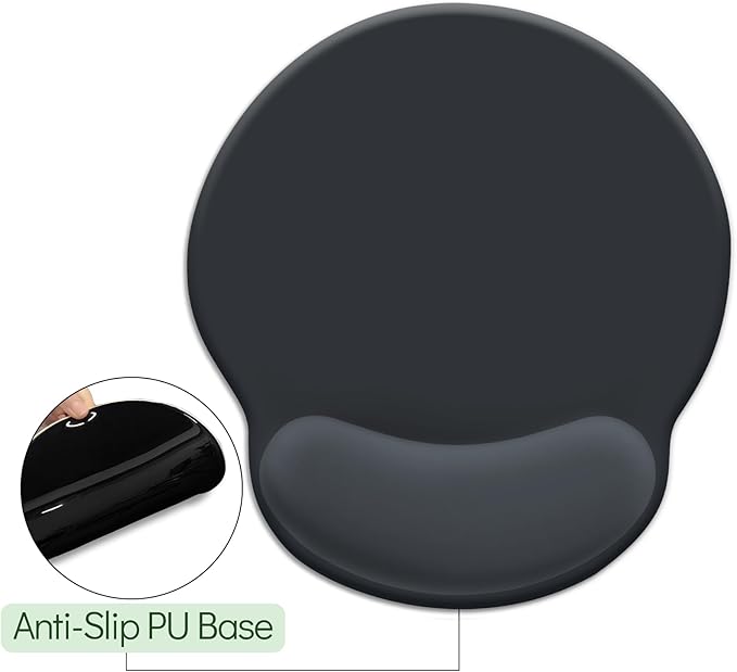 Black Mouse Pad Gel Wrist Support, Ergonomic Mouse Pad with Wrist Rest, Comfortable Computer Mouse Pads for Desk, Gaming Mousepad with Non-Slip Pain Relief PU Base, Office Desk Accessories