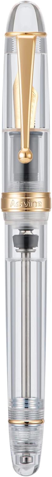 Asvine V126 Vacuum Filling Fountain Pen Extra Fine Nib, Transparent Clear Acrylic, Large-Capacity with Gift Case