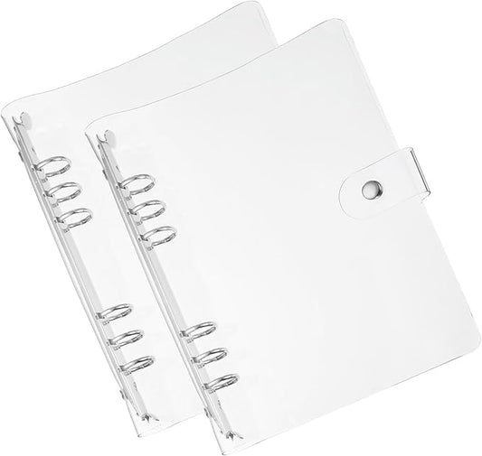 PATIKIL A5 Clear Binder Cover, 2Pcs Soft PVC Loose Leaf Binder Protector Refillable Notebook Shell with Snap Button Closure 6 Ring for DIY Meeting Notebook Folder, Silver Tone