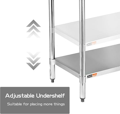 Stainless Steel Work Table for Prep & Work 24 x 30 Inches, Commercial Heavy Duty Kitchen Table with Undershelf for Restaurant, Home, Hotel, Kitchen Prep Tables