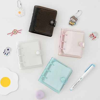 3 Ring Glitter Binder Cover Clear PVC Notebook Cover Protector Loose Leaf Folder Binder Mini Transparent Binder Pockets with Paper White