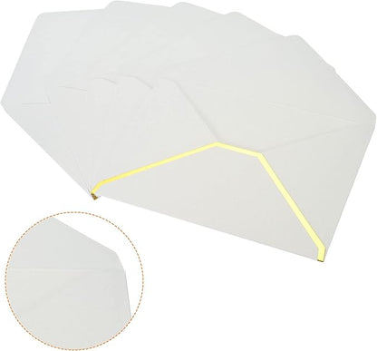 PATIKIL V Flap Envelopes, 10 Pack 7 x 5'' Luxury Style Gold Border Greeting Card Envelope for Invitations Weddings, White
