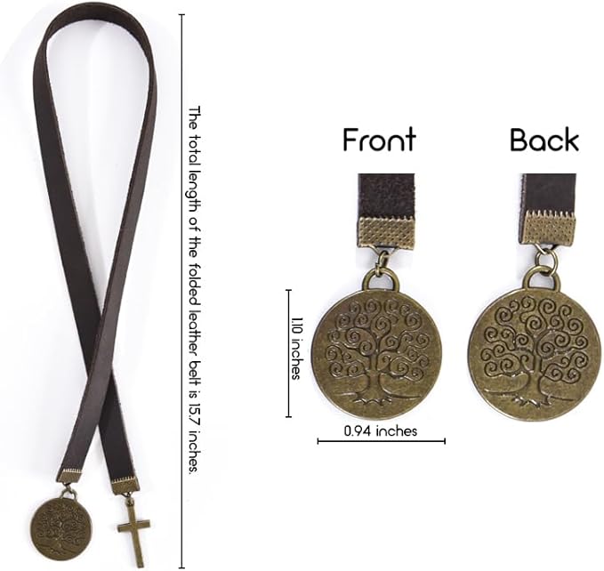 Bookmarks, Handmade Retro Cross Tree of Life Bible Bookmark with Long Leather Straps, Christian Saint Book Mark, Ideal Catholic Gift (Style 11)