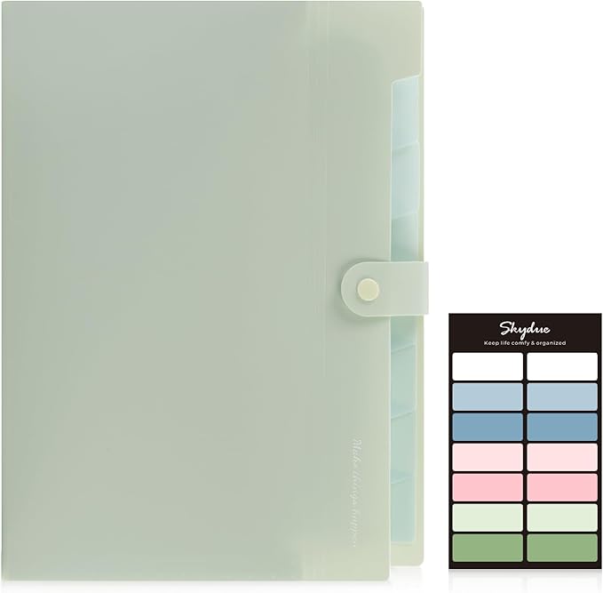 SKYDUE Expanding File Organizer with 8 Pockets, Accordion File Folders with Labels, Portable Document Paper Bill Receipt Organizer, Home College School Office Supplies, Letter Size,Light Green