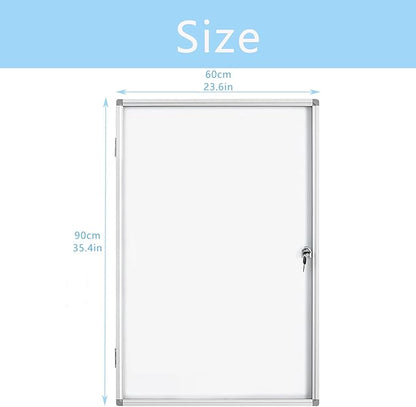 Lockable White Enclosed Bulletin Board - Dry Erase Noticeboard with Aluminium Frame, 36x24 inch(Whiteboard)