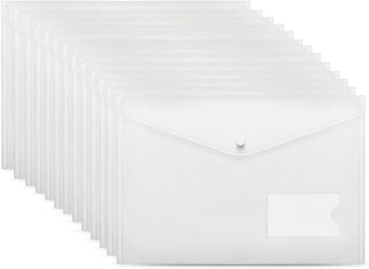 A4 Plastic Envelopes,20 Pack Clear Plastic Poly Envelope with Button Snap Closure,Clear Plastic Folders for Documents,Plastic File Bag Filing Envelopes for School Work Office Organization