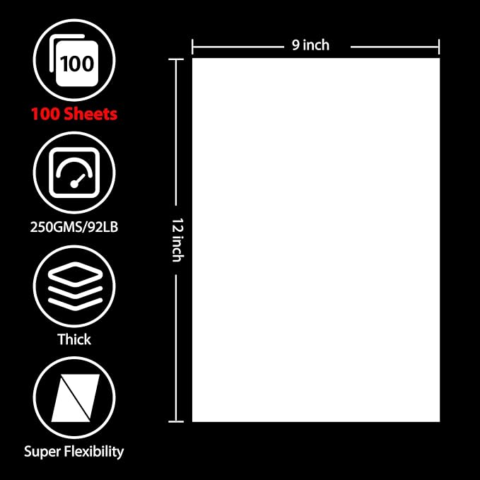 100 Sheets White Cardstock 9” x 12”, 92lb/250gsm Black Card Stock, Thick Card Stock Paper, Heavy Cardstock Paper for Printer, Resume, Scrapbooks, Art, Crafts, Business Cards