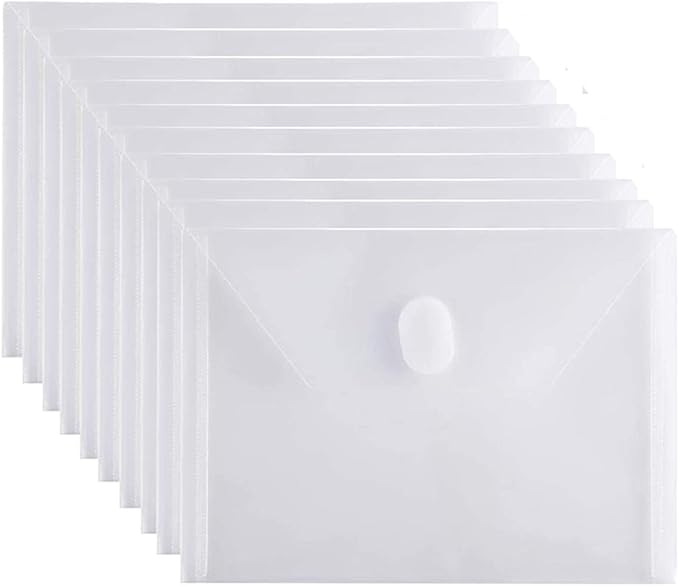 5x7 Small Plastic Envelopes Receipt Check Storage File Holder Case 10 Pack Hook & Loop Closure (clear-10 Pack)
