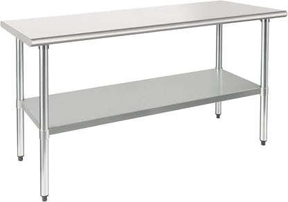 HARDURA Stainless Steel Table 24X60 Inches with Undershelf and Galvanized Legs NSF Heavy Duty Commercial Prep Work Table for Restaurant Kitchen Home and Hotel