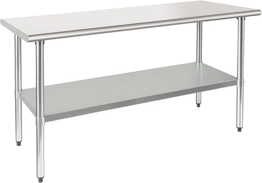 HARDURA Stainless Steel Table 24X60 Inches with Undershelf and Galvanized Legs NSF Heavy Duty Commercial Prep Work Table for Restaurant Kitchen Home and Hotel