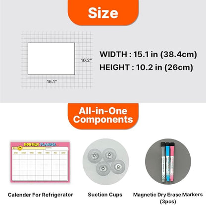 GEEKBEAR Dry Erase Refrigerator Calendar with 3 Markers - Attachable to Any Fridge with Special Suction Cups - Monthly and Weekly Designs, Acrylic - 15.7" x 10.6" (07. Smile Pink, Monthly)