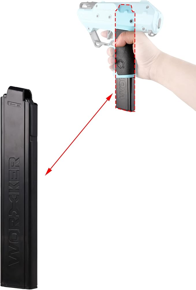 WORKER 15 Round Mini Slanted Talon Mag Quick Reload Clid Compatible Nightingale Blaster (Not Compatible with 18 Slanted Talon Mag) Gray Black