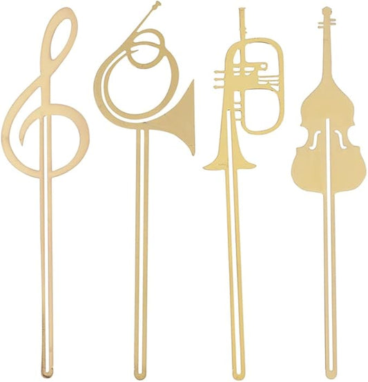 4pcs Bookmarks Cute Gold Musical Instruments Metal Book Markers Bookmark Page Markers for Books Paper Clips Office School Supplies Stationery Gift Set