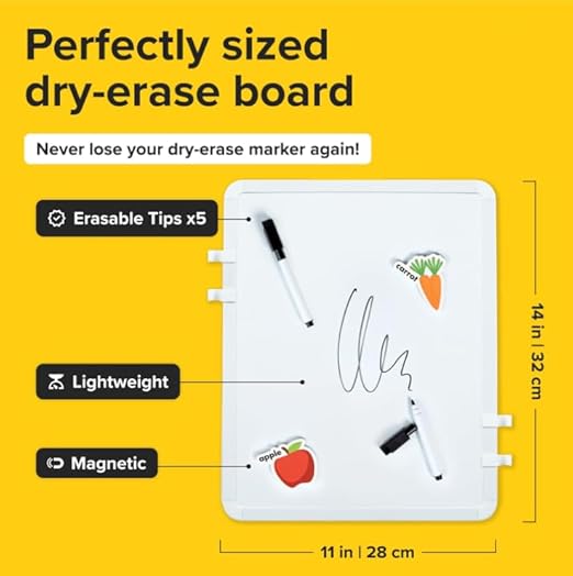 X-Bet Dry Erase Board, 14"x11", White & Modern Frame, Includes 5 Markers - Ideal for Kids, Students & Home Office