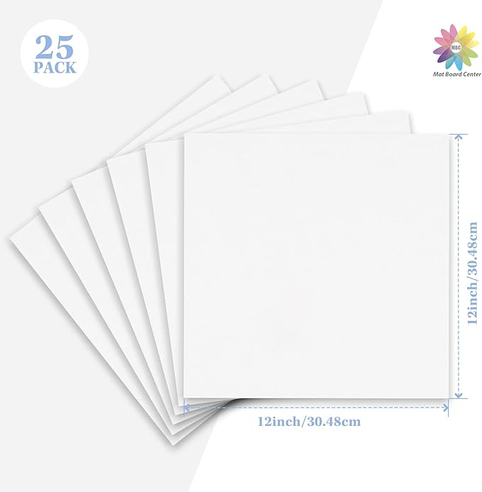 Mat Board Center, 25 pack 12x12 Corrugated Cardboard sheet, 1/8 inch thick, Flat Cardboard for Mailing, Pack Shipping, Cardboard Backing, Craft Card Board