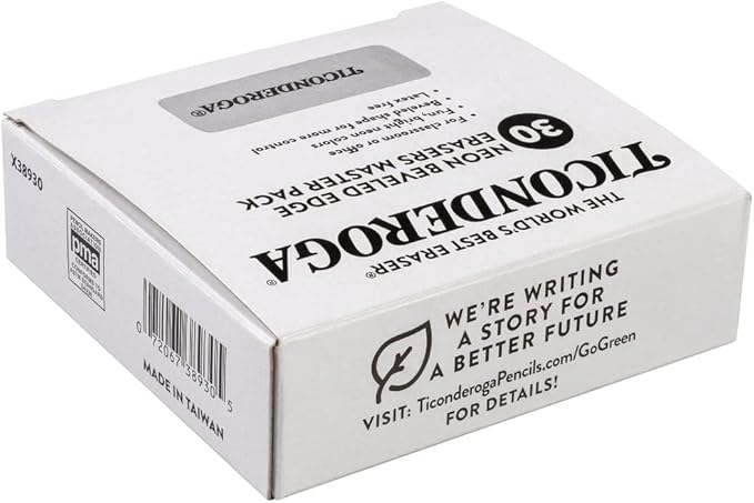 Ticonderoga Wedge Erasers, Neon Colors, 30 Count, Class Pack