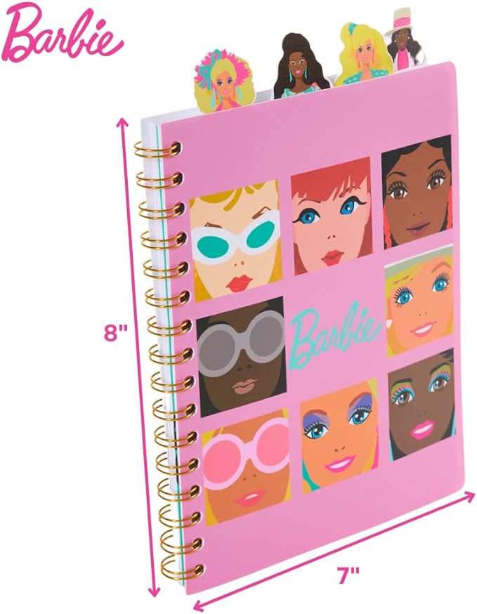 Innovative Designs Barbie Tab Journal Notebook for Kids, Spiral Bound, 96 Lined Pages, 8 x 7 inches, Pink
