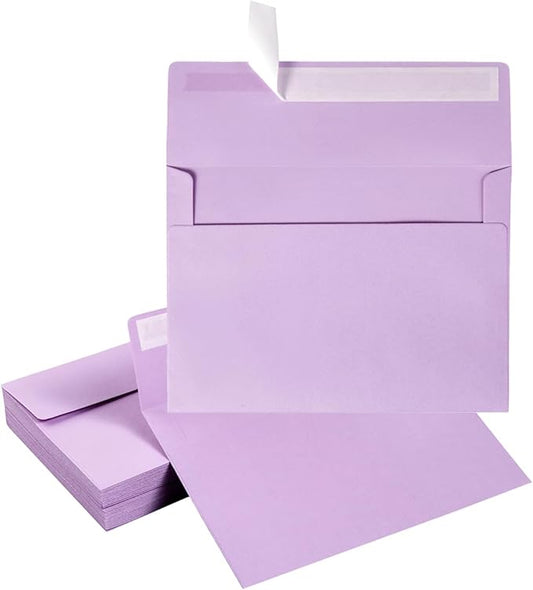 Wishop 100 Pack Light Purple A7 Envelopes Self-Adhesive 5x7 Envelopes for Invitations, 5x7 Greeting Cards (Light Purple, 5.24 x 7.21 Inches)