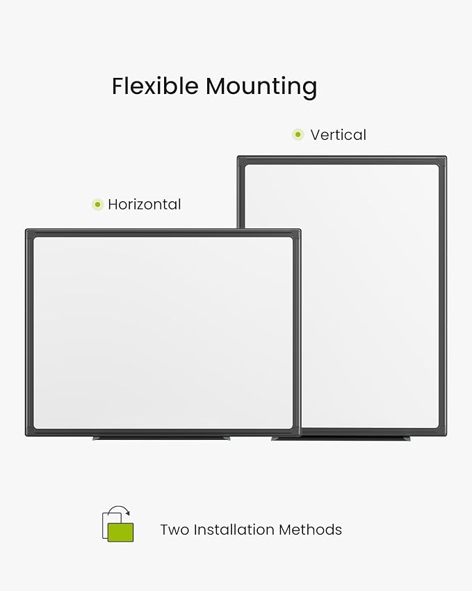 VUSIGN Black Aluminum Magnetic White Board 24" x 18" with Dry-Erase Eraser, Multicolor Markers, Magnetic Pins for Office, Home, School