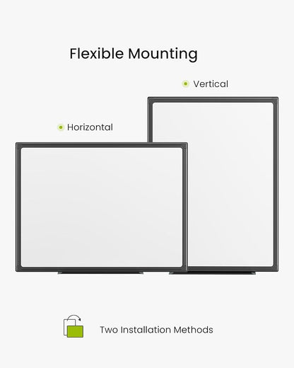 VUSIGN Black Aluminum Magnetic White Board 24" x 18" with Dry-Erase Eraser, Multicolor Markers, Magnetic Pins for Office, Home, School