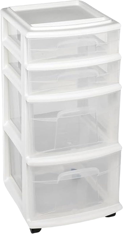 HOMZ 4-Drawer Plastic Storage Cart Organizer with Removable Wheels, White Frame