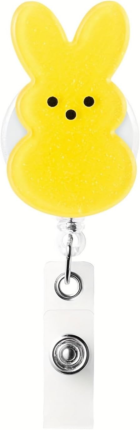 Bunny Badge Reels Easter Badge Holder Yellow Rabbit Nurse Badge Reel ID Name Alligator Acrylic Clip Cute Easter Gift for Nurse Office Employee Name Badge