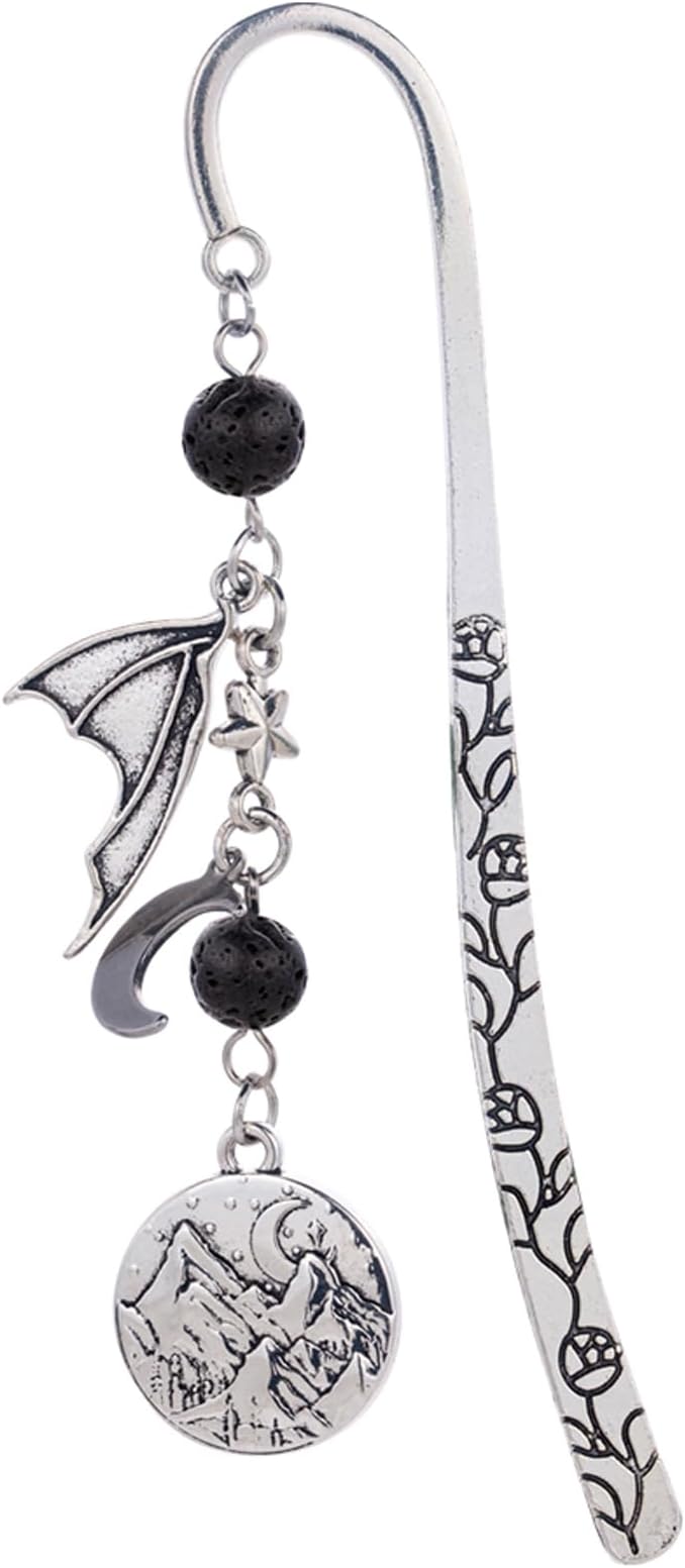 Retro Metal Bookmark for Bookish Gifts Wing Mask Bow and Arrow Charms Book Mark for Book Lover Gifts for Women Men (Night-Black)