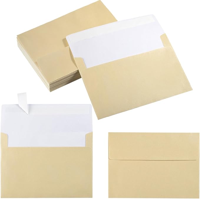 50 Pieces Metallic Shiny Cream Color Self Seal Envelopes for 5x7 Greeting Cards, Invitations, Postcards (Cream Color, 5x7)