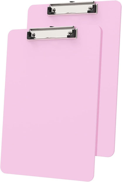 Plastic Clipboards 2 Pack, A4 Pink Clip Board 8.5x11 for Classroom, Students, Kid, Woman, Size 9" x 12.5" with Low Profile Clip, Office & School Supply
