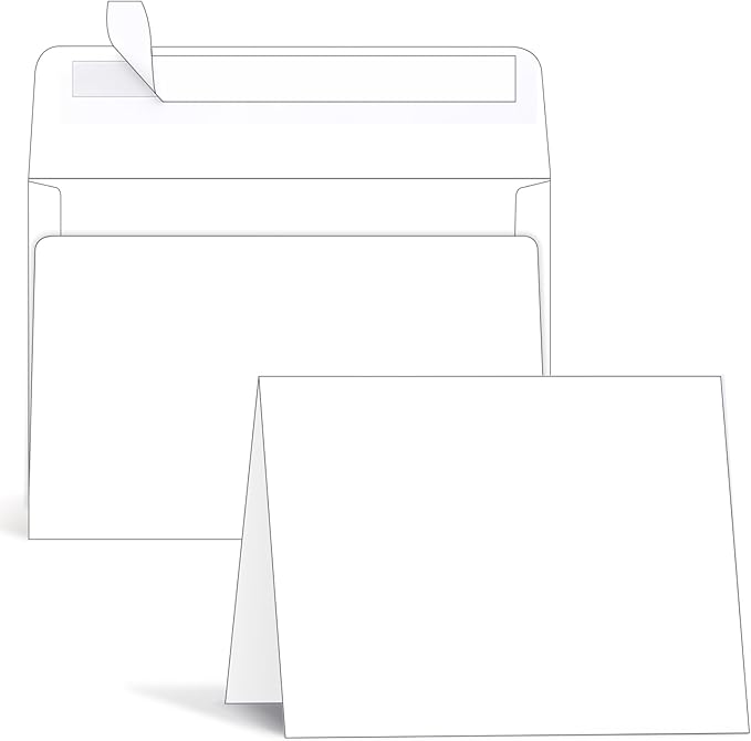 Ohuhu Blank White Cards and Envelopes 100 Pack, 4.25 x 5.5 Heavyweight Folded Cards and A2 Envelopes for DIY Greeting Card, Wedding, Birthday, Invitations, Thank You Cards & All Occasion