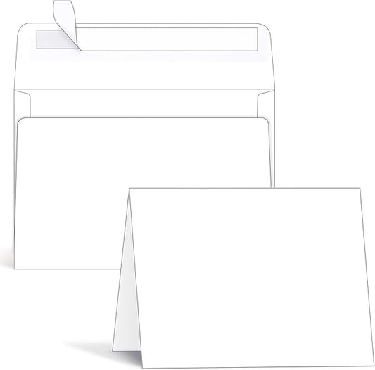 Ohuhu Blank White Cards and Envelopes 100 Pack, 4.25 x 5.5 Heavyweight Folded Cards and A2 Envelopes for DIY Greeting Card, Wedding, Birthday, Invitations, Thank You Cards & All Occasion