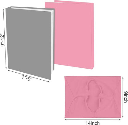 2 Pack Stretchable Book Sleeve Covers, for Paperbacks Hardcover Textbooks up to 9" x 12", Office Supplies with Free Sticker Labels (Grey + Pink)