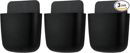 3 Pcs Remote Control Holder, Wall Mount Pen Holder Hole-Free Self Adhesive Phone Charging Organizer Pencil Storage Containers for Home Office School Supply Orgaizer (Black