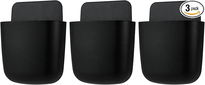 3 Pcs Remote Control Holder, Wall Mount Pen Holder Hole-Free Self Adhesive Phone Charging Organizer Pencil Storage Containers for Home Office School Supply Orgaizer (Black