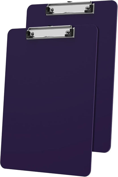 Plastic Clipboards 2 Pack, A4 Purple Clip Board 8.5x11 for Classroom, Students, Kid, Woman, Size 9" x 12.5" with Low Profile Clip, Office & School Supply
