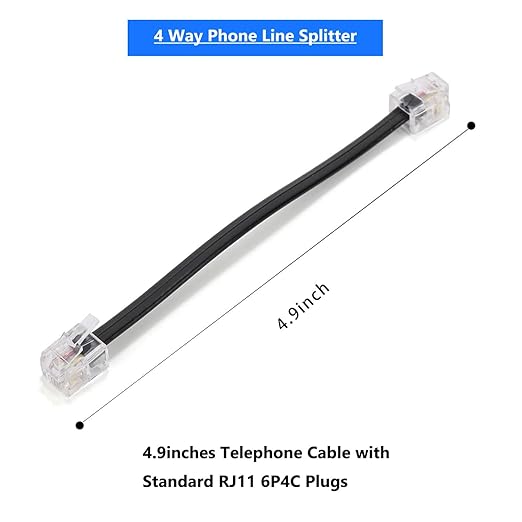 RJ11 Cable 4 Way Telephone Splitter 3 Pack, Black, Splitter 6P4C Connector Phone Line Cord Adapter with Cable for Landline Telephone Wire, Suitable for Telephone, Fax Machine