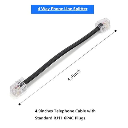 RJ11 Cable 4 Way Telephone Splitter 3 Pack, Black, Splitter 6P4C Connector Phone Line Cord Adapter with Cable for Landline Telephone Wire, Suitable for Telephone, Fax Machine
