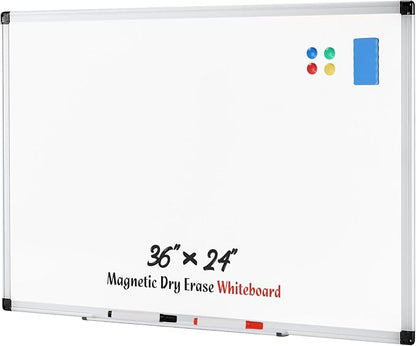 Sweetcrispy Magnetic Whiteboard Set of 2, 36 X 24 Inches Dry Erase Board for Home Office School,Sliver Reinforced Aluminum Frame,2 Dry Eraser & 4 Dry Erase Markers & 8 Magnetic Pins