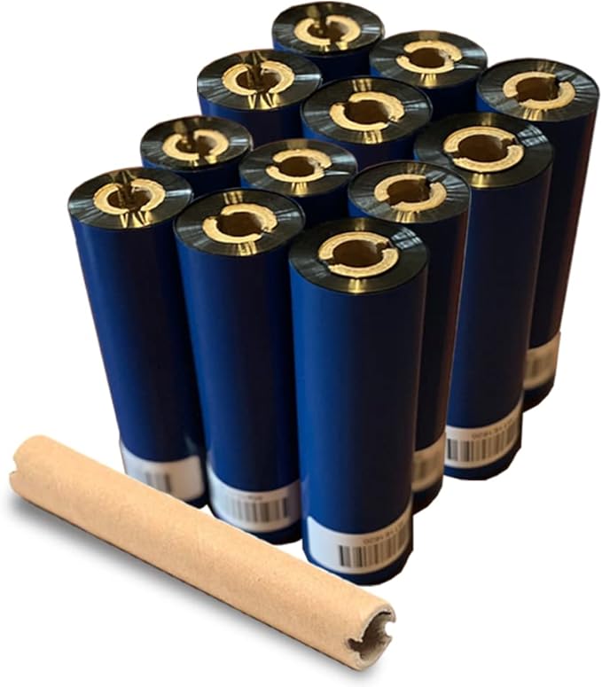 12 Rolls Wolfbarco 4.33" x 243' (110mm x 74m) Black Premium Resin-Enhanced Wax Thermal Transfer Ribbon Compatible with Zebra GC420t, GK420t, GX420t, GX430t, TLP2442, TLP2844, ZD220, ZD4 Printers