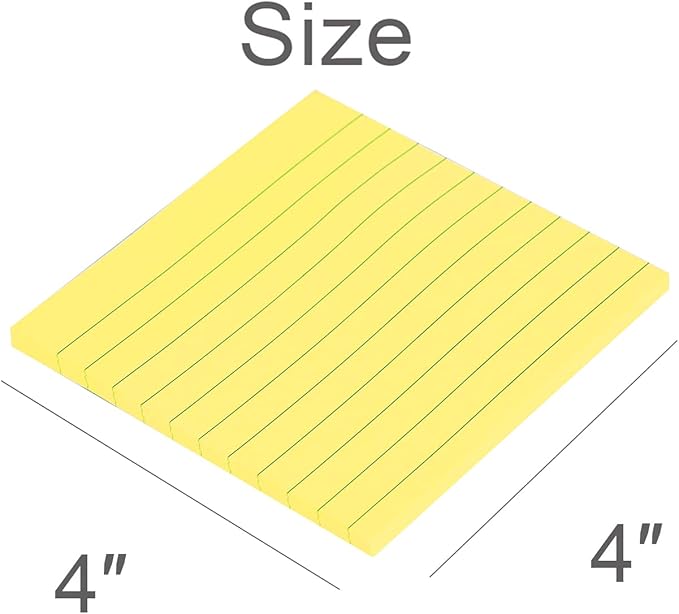 Vanpad Lined Sticky Notes 4x4 Inches, Bright Orange Ruled Self-Stick Pads, Easy to Post for Home, Office, Notebook, 8 Pads/Pack