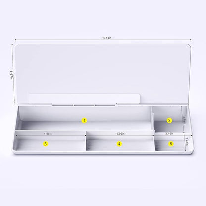 TOWON Small Tilted Desktop Glass Whiteboard, Notepad Computer Keyboard Stand with Dry Erase Board Surface, Desk Organizers with Accessories for Office, Home, School Supplies, White, 18 x 6 Inches