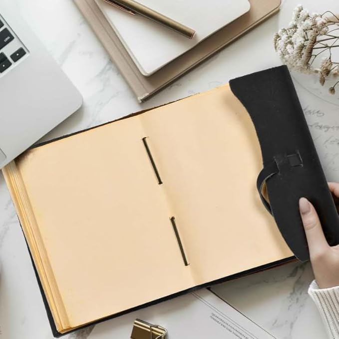 LEATHER VILLAGE Leather Bound Journal - Black, 13"X8", 220 Pages - Vintage Blank Paper Diary for Writing, Drawing, Sketchbook, and Travel Notebook - Ideal for Women and Men