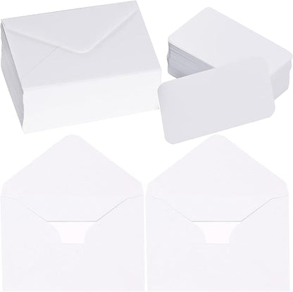 jiebor 100 Sets Small White Envelopes with Small Blank Gift Business Card Wedding Invitation Pocket Envelopes for Graduations Wedding Shower Holiday 4.37 x 2.91 Inch