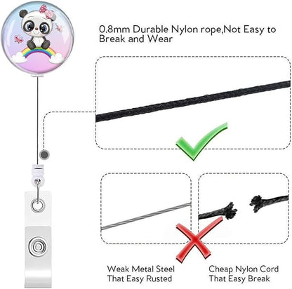 Retractable ID Badge Holder,Nurse Badge Reels with Clip,Name Card Holders for Office Worker Doctor Nurse （3 Pack Pretty Panda）