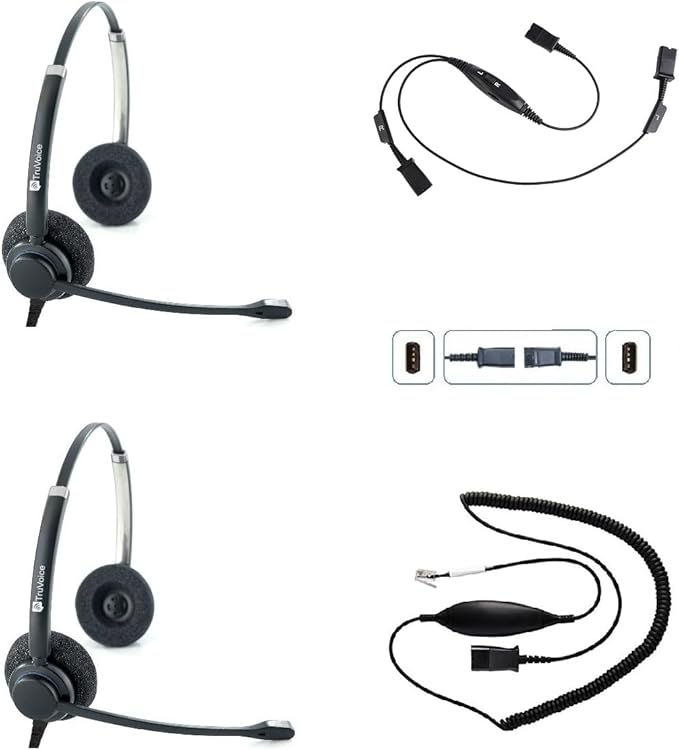 TruVoice Headset Training Solution for Phones (Includes 2 x HD-150 Professional Double Ear Headsets with NC Microphone,Training Cord and Smart Lead - Works with 99% of Phones with Headset Port)