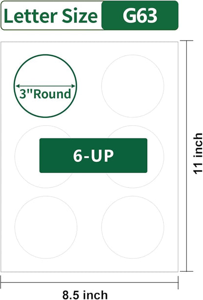 3 Inch Round Labels Printable White Matte,40 Sheets,6 Circles per Sheet,Circle Stickers 3 Inch for Laser/Inkjet Printers,3 Circle Labels,3" Diameter, Letter Size