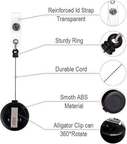 3 Pack Badge Holder Reel Clips, with 22'' Retractable Cord (Black)