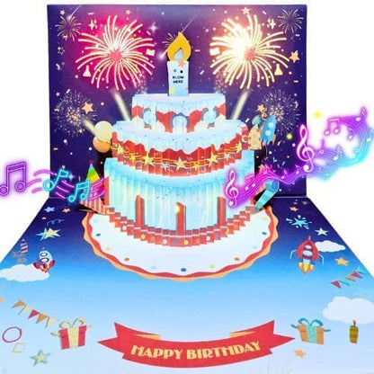 Rocket Birthday Cards for Kids, 3D Pop Up Birthday Card with Music and Light and Interactive Blowable Candle, Gift Card for Kids Children Boys Girls Son Daughter